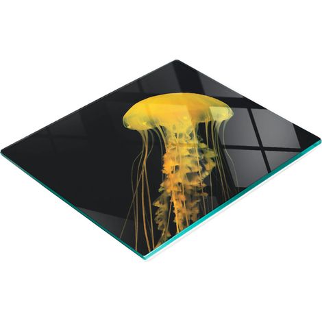 Tagliere da cucina decorativo multifunzionale in vetro con meduse gialle, 60x52 cm (1/5)