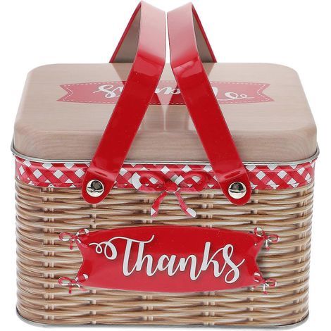Handgefertigte Keksdose in Rattanoptik (1 Stück) – Kreative Aufbewahrungsbox für Süßigkeiten aus Weißblech – 15,5 x 12,8 x 10,6 cm – Rot (1/3)