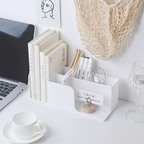 Serre-livres extensible multifonctionnel de bureau, boîte de rangement cosmétique, blanc (comme sur la photo) (1/5)