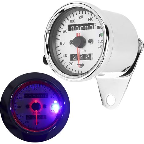 Compteur de vitesse, odomètre et indicateur de clignotants/phares pour moto, style vintage, en acier, 12 V (1/5)
