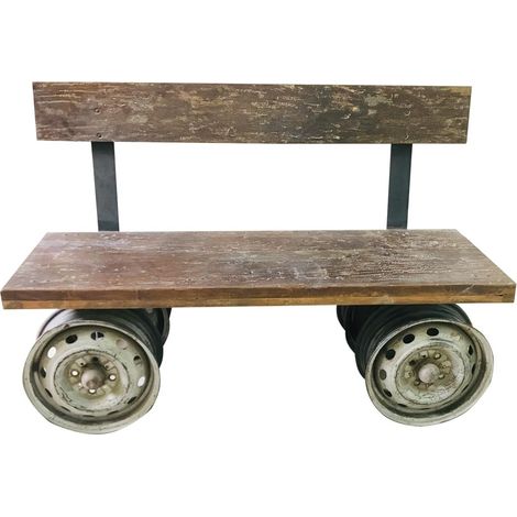 Banco de madera y metal marrón 142x44x98