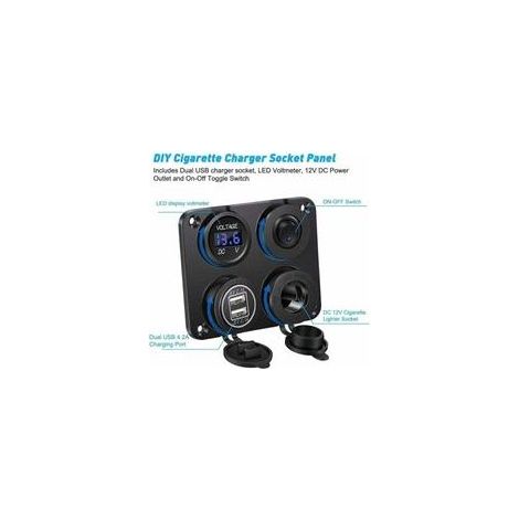 Zigarettenanzünderbuchse, zwei USB-Anschlüsse (4,2 A), 12-V-Gleichstromsteckdose, Schalter und LED-Voltmeter. Wasserdichte Kfz-Ladesteckdose für 12-V-/24-V-Fahrzeuge (Pkw, Boote, Motorräder, Lkw, SUVs (1/5)