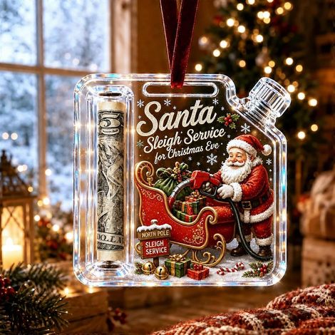 Porte-billets de Noël en acrylique transparent, décoration amusante à suspendre au sapin, ornement de Noël en forme de tirelire, décoration amusante pour offrir de l'argent. (1/4)