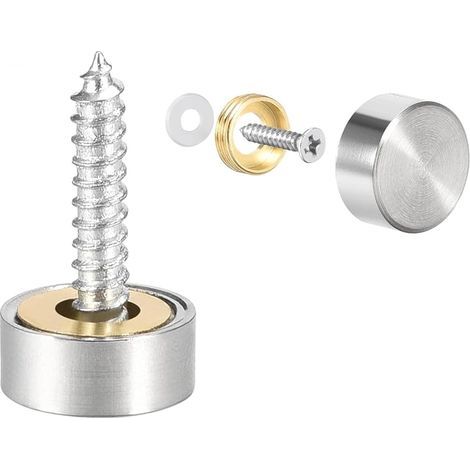 Cache Vis Miroir Décoratif 10 mm en Acier Inox Brossé, Lot de 8 Capuchons, Fixation Esthétique Pour Salle de Bain et Mobilier (1/5)
