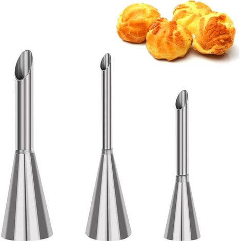 Juego de 3 boquillas pequeñas para pasta choux, boquillas profesionales de acero inoxidable para rellenar, jeringa para rellenar cupcakes y decorar profiteroles. (1/5)