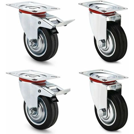 Möbeltransportrollen 75 mm, 4 Stück Geräterollen, 2 x Lenkrolle + 2 x Lenkrolle mit Bremse, 360° drehbar, 200 kg Tragfähigkeit (1/5)