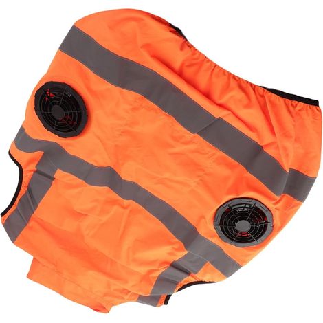 Gilet de Refroidissement avec 2 Ventilateurs Amovibles, Vêtements de Travail à Rayures Réfléchissantes en Polyester alimenté par USB 5 V pour le Jardinage, la Randonnée (Orange fluo) (1/5)