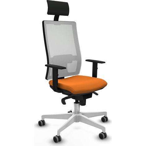 Horna sincro malla blanca similpiel naranja brazos 1D base blanca cabecero fijo ruedas 65mm engomadas (1/5)
