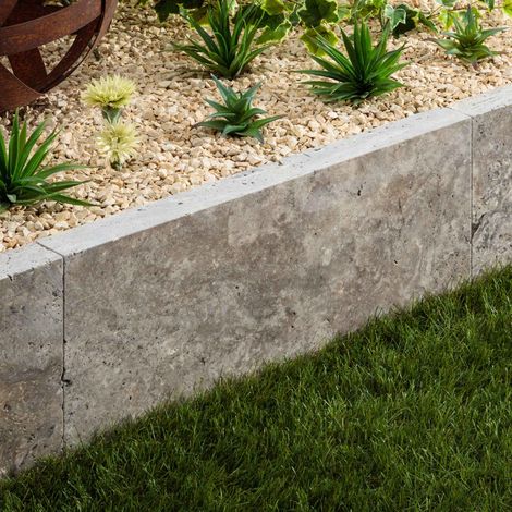 Bordure de jardin Travertin Gris Silver 61x33x5 cm (à l'unité) - RO'MA NATURE