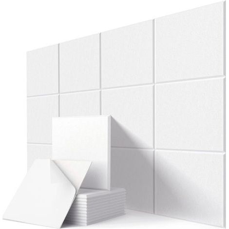 12 quadratische Akustikpaneele – Echounterdrückung – für Studios, Büros, Wohnungen – 30 x 30 cm – Weiß (1/5)