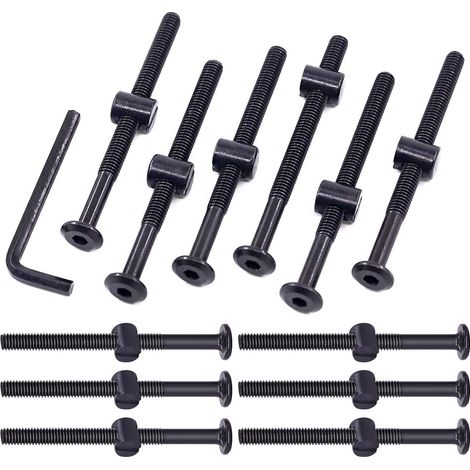 Lot de 25 vis noires M6 × 80 mm pour berceau, tête hexagonale, boulons et écrous à barillet avec 1 clé Allen, parfaites pour meubles, berceaux, vis (M6 x 80 mm) (1/5)