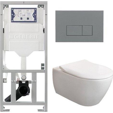 Villeroy & Boch Subway 2.0 DirectFlush CeramicPlus Pack WC - abattant slimseat - réservoir Geberit - plaque de déclenchement avec plaque de