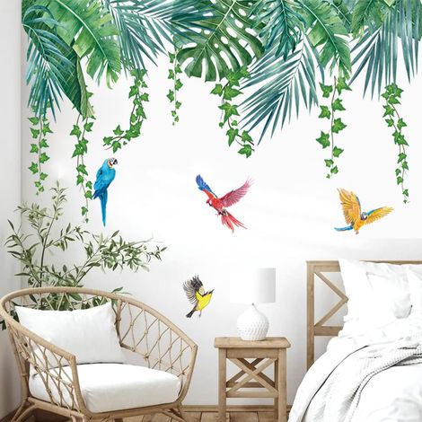 sticker mural avec feuilles vertes, plantes tropicales, pour salon, plante verte, vigne suspendue amovible, décoration murale pour fenêtre et chambre à coucher (1/5)