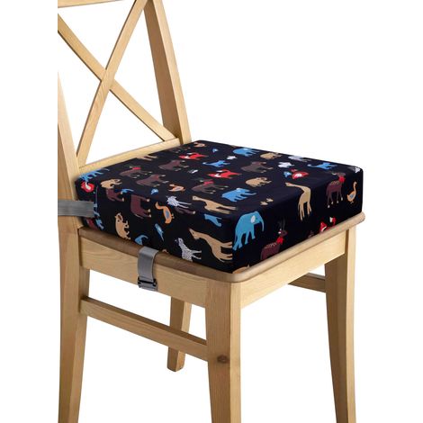 Holdfiturn Toddler Booster Seat with Straps Baby Kid Infant Demountable Adjustable Washable Portable Dining Chair Pad Chair Increasing Cushion Black Animals (1/5)