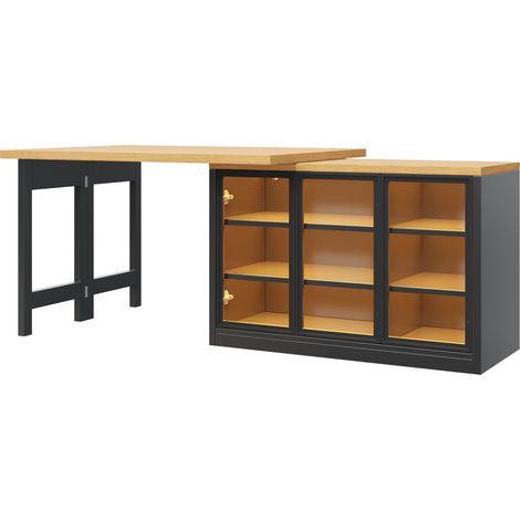 Tavolo da pranzo estensibile con mobile laterale in MDF e vetro nero 120-197 cm (1/5)