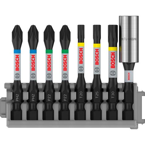 Jeu d'embouts de tournevis à percussion Bosch 8X PRO, avec porte-embout standard et localisateur rabattable (170 x 120 mm Accessoires de tournevis professionnels) (1/5)