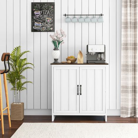Buffet de cuisine moderne à 2 portes avec étagère en bois réglable. 80 x 39,7 x 80 cm. Blanc (1/5)