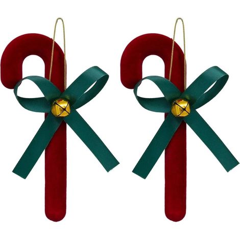 Déco de Sapin Lot de 2 Sucre d'orge velours rouge foncé et ruban vert - Feeric Christmas