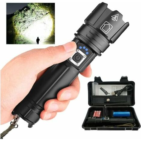 Super Bright P70 LED Torches 30000-100000 Lumens, XHP70.2 Rechargeable LED Torch, Tactical Flashlight with Holster, IP67 Waterproof Powerful Flashlight (Black), (1/5)
