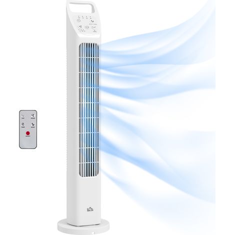 Bladeless Tower Fan with Remote Control, 75° Oscillation, 3 Speeds, 3 Modes, 7.5H Timer, Quiet for Bedroom and Office, White