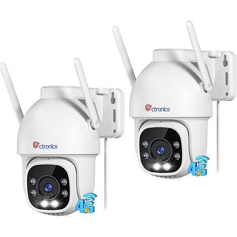 Lot de 4 Caméra Surveillance Ctronics 4MP WiFi Extérieure Vision 180°2.4/5Ghz WiFi 2 Objectifs Détection Personne/Véhicule/Animaux Vision Nocturne Couleur Audio Bidirectionnel
