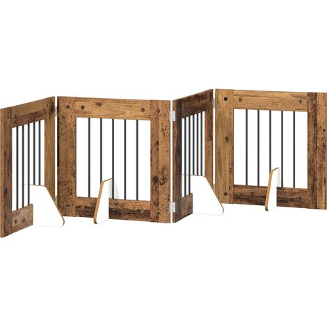 Cancello per cani pieghevole con supporti 4 pz Legno antico vidaXL