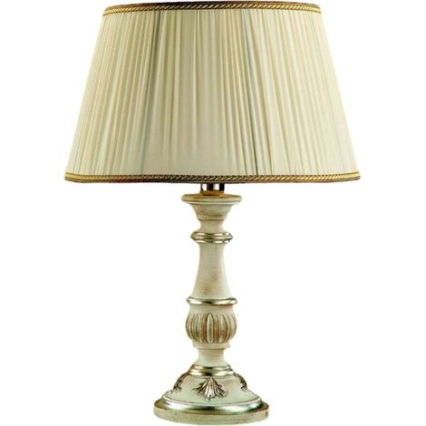 Lume In Legno Classico Bianco Argento Con Paralume 1 Luce Cavaliere