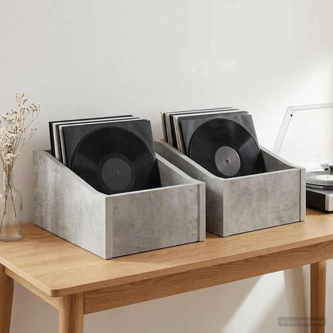 vidaXL LP Record Box 2 pcs Concrete Grey 23 x 33 x 16 cm (1/5)
