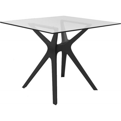Table carrée 90x90 Vela S Resol verre noir transparent (1/5)