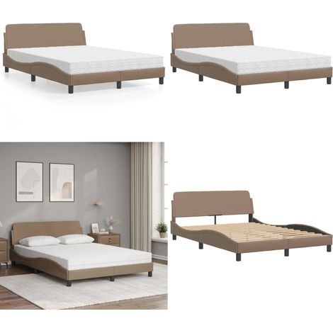 Bett mit Matratze "Dover" Cappuccino-Braun 140x190 cm Kunstleder - Kunstlederbett - Matratze mit Schaumstoff (1/5)