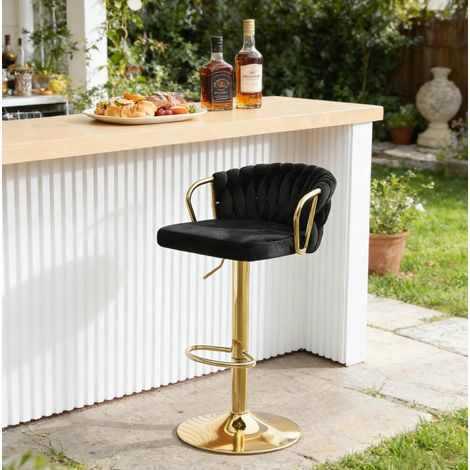 Tabouret de bar en métal noir avec velours, pivotant et réglable en hauteur, avec accoudoirs (1/5)