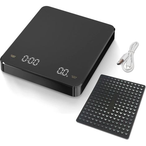 Digital coffee scale with timer, 0.1 g high-precision electronic kitchen scale with large display, automatic tare and touch buttons, rechargeable scale, max. weight 3 kg (1/5)
