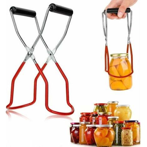 Pinces de Bocal, Clip Anti-Brûlure, Pince À Bocal, Pinces de Levage de Bocal en Conserve en Acier Inoxydable avec Poignée de Poignée Pour Bocaux à Conserves Chauds et Bocaux à Conserves (rouge) (1/5)