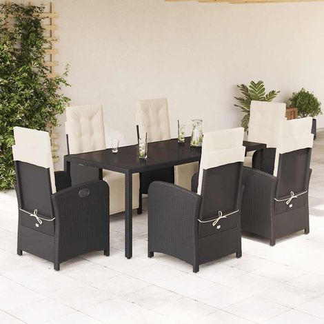 vidaXL Set de comedor de jardín 7 pzas y cojines ratán sintético negro (1/5)