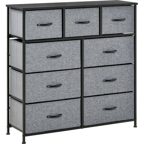 Pratica cassettiera con 9 cassetti 100 x 30 x 100 cm salva-spazio antiribaltamento in stile moderno in poliestere grigio 210001484