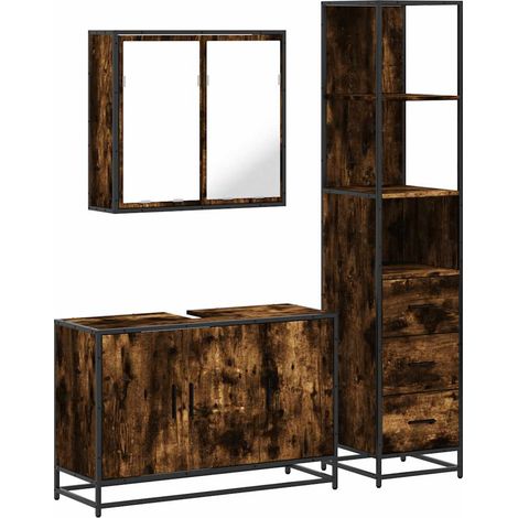 Maison Exclusive - 3-tlg. Badmöbel-Set Räuchereiche Holzwerkstoff