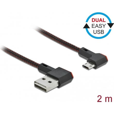 Delock Cable EASY-USB 2.0 Tipo-A macho a EASY-USB Tipo Micro-B macho, sesgado hacia la izquierda y hacia la derecha, de 2 m y negro