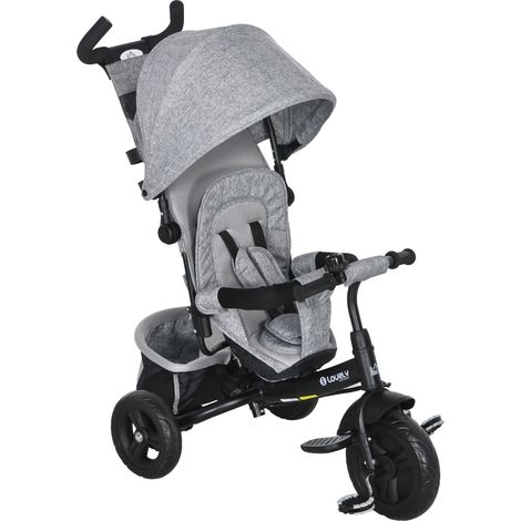 6 in 1 Kids Trike with Parent Handle, Canopy, 5-point Safety Belt, Storage, Footrest, Brake, for 1-5 Years, Grey