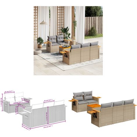 6-tlg. Garten-Sofagarnitur mit Kissen Beige Poly Rattan - Gartenmöbel Set - Esszimmergarnitur - Lounge Möbel - Outdoor Sofa - Rattan Gartenmöbel - Home & Living (1/3)