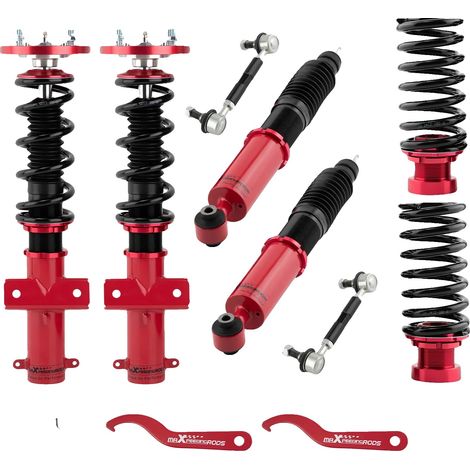 Kit di sospensioni coilover, ammortizzatore regolabile in 24 posizioni, rigidità molla anteriore di 8 kg/mm, rigidità molla posteriore di 6 kg/mm, altezza regolabile da 505 a 665 mm all'anteriore, alt