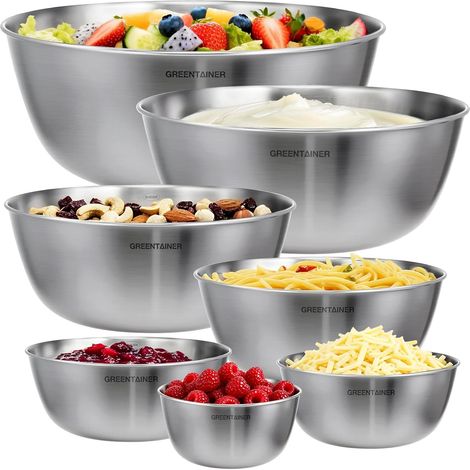 Lot de 7 bols à mélanger en acier inoxydable 304, bols emboîtables avec marques de mesure, non corrosifs pour la cuisine, la pâtisserie, la préparation de salades, la cuisson et le (1/5)