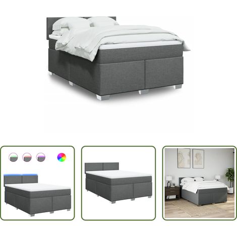 vidaXL Surmatelas - Sommier à lattes de lit avec matelas Gris foncé 140x200cm Tissu (1/5)