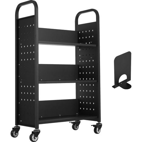 Rollbarer Bibliothekswagen, Tragkraft 150 kg, 77 x 38 x 122 cm, einseitige L-förmige Regalböden, 76,2 mm feststellbare Rollen, für Zuhause, Büro und Schule, Schwarz (1/5)