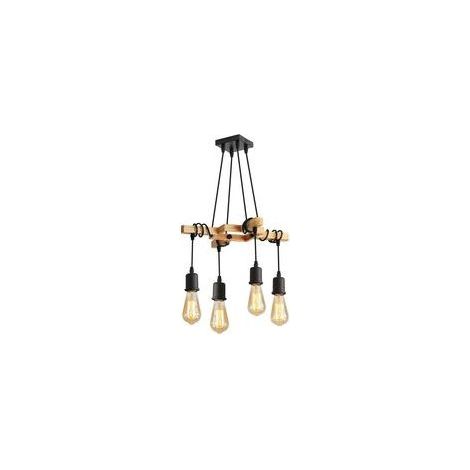 Suspension luminaire industrielle 4 lumières E27 – Lustre vintage en bois noir –Largeur 41 cm – Tension 220V CA - res-E27 (1/5)