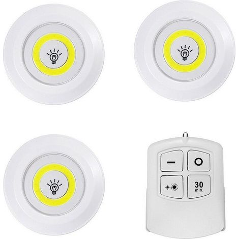 Set 3 Focos para armarios de Luz LED con control remoto y funcionamiento a pilas