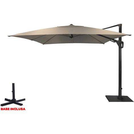 OMBRELLONE RETRATTILE/ORIENTABILE/INCLINABILE LATERALMENTE ELIOS 3X3 BASE A CROCE SENZA PIASTRELLE GRIGIO ARREDO GIARDINO ESTERNO