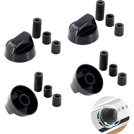 Bouton De Cuisinière - Lot De 4 - Noir - Rotation Universelle - Gaz Et Électrique - Avec 12 Adaptateurs (1/5)
