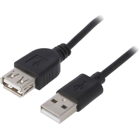Cable- USB 2.0- USB A socle.USB A prise- nickele- 1.8m- noir