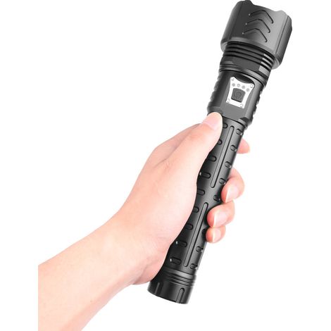 Lampe Torche LED Ultra Puissante,Lampe de Poche Rechargeable 2500 Lumens Lampe de Poche XHP90 Ultra Puissante Ajustable Zoomable Étanche Torche,Lampe Torche Rechargeable USB(y compris la batterie) (1/4)
