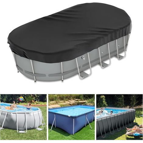 Ovale Poolabdeckung (400 x 213 m) aus 210D Oxford-Gewebe, reißfest, wasserdicht und staubdicht, mit Kordelzug und Befestigungsheringen. Kompatibel mit Stabilisierungssystemen. (1/5)